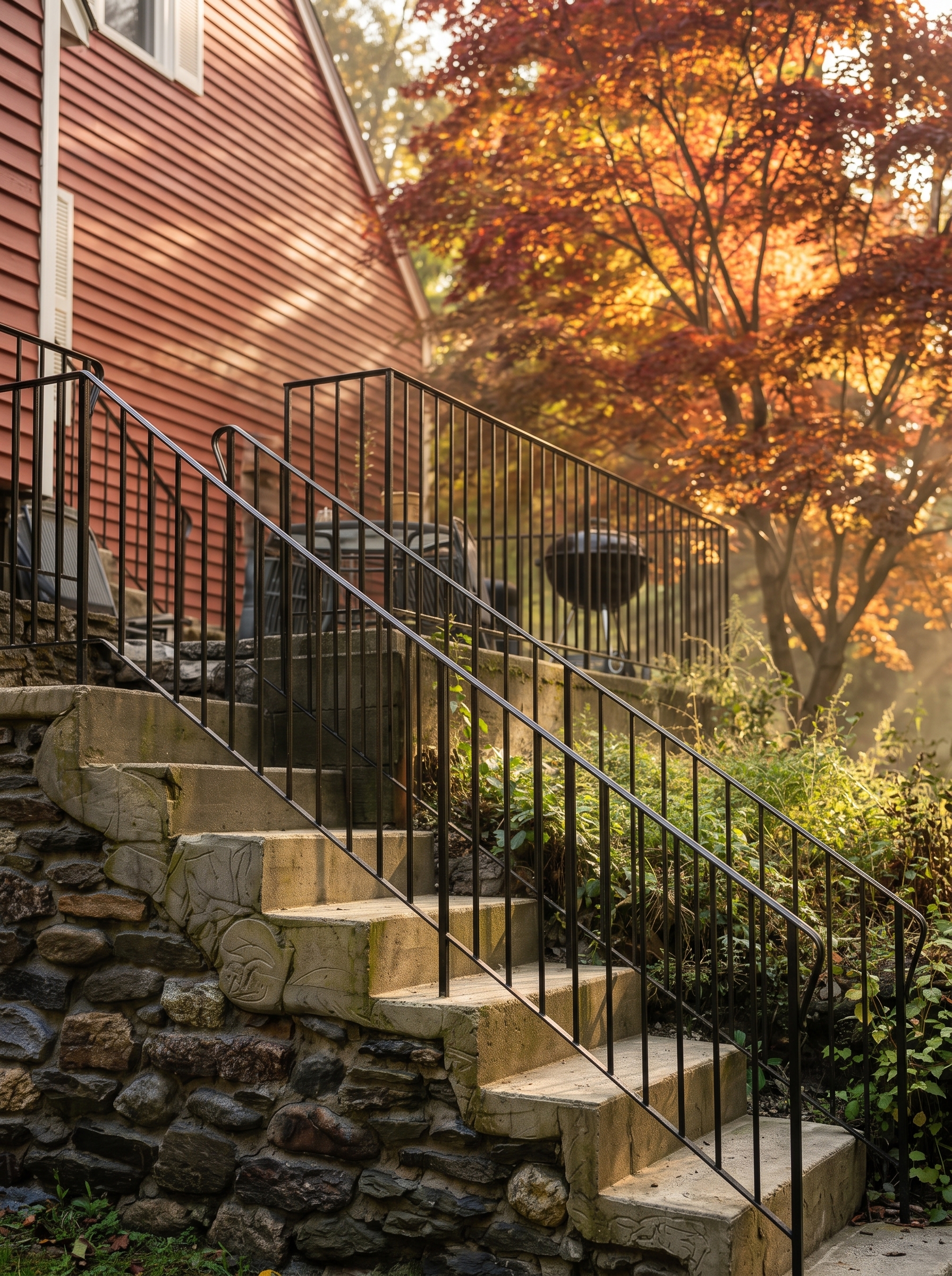 Steep hill stair railing